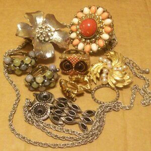 10-Piece Vintage Statement Jewelry Lot circa 1950s to 1970s